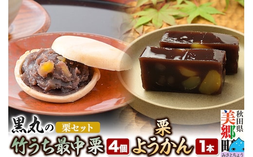 《栗セット》最中と羊羹 竹うちもなか【栗】4個・栗ようかん1本 [和菓子 最中 羊羹 栗 秋田 詰め合わせ]