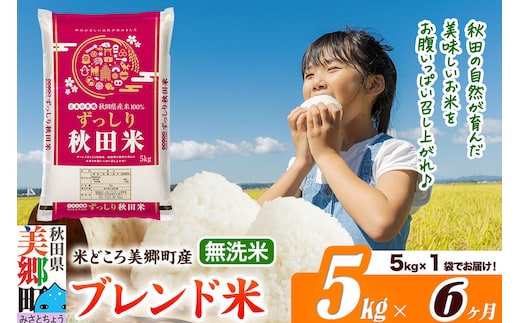 米《定期便6ヶ月》ブレンド米【無洗米】精米 5kg（5kg×1袋）秋田県美郷町産 [5kg袋 お米 こめ ご飯 ごはん 米どころ 秋田県産 美郷町]