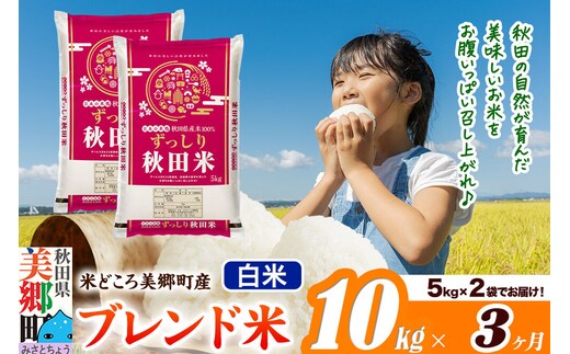米《定期便3ヶ月》ブレンド米【白米】精米 10kg（5kg×2袋）秋田県美郷町産 [5kg袋 お米 こめ ご飯 ごはん 米どころ 秋田県産 美郷町]