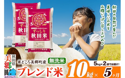 米《定期便5ヶ月》ブレンド米【無洗米】精米 10kg（5kg×2袋）秋田県美郷町産 [5kg袋 お米 こめ ご飯 ごはん 米どころ 秋田県産 美郷町]