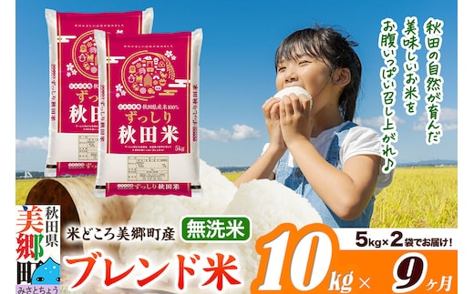 米《定期便9ヶ月》ブレンド米【無洗米】精米 10kg（5kg×2袋）秋田県美郷町産 [5kg袋 お米 こめ ご飯 ごはん 米どころ 秋田県産 美郷町]