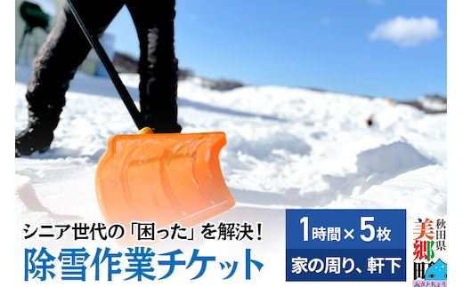 シニア世代の「困った」を解決！除雪サービス利用チケット1時間×5枚【家の周りや軒下の除雪作業に利用可能】