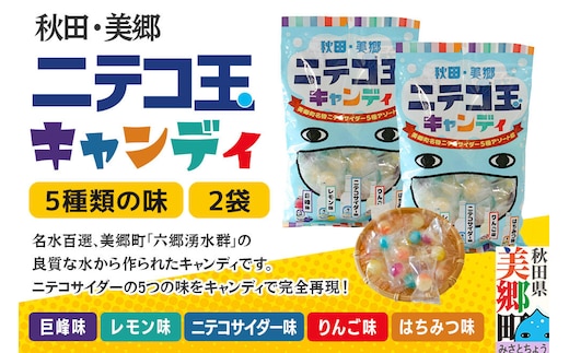 ニテコ玉キャンディ 5種アソート2袋セット あきた美郷づくり [飴 アメ あめ 秋田 美郷町 巨峰味 レモン味 ニテコサイダー味 りんご味 はちみつ味]