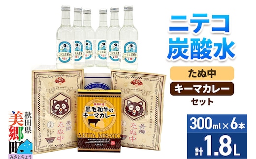 ニテコ炭酸水6本とたぬ中・キーマカレーのセット 炭酸飲料 カレー キーマカレー レトルト 中華麺 [ニテコサイダー ニテコ炭酸水 ご当地 サイダー 炭酸飲料 炭酸水 カレー キーマカレー レトルト 中華麺 ラーメン セット 秋田県 美郷町]