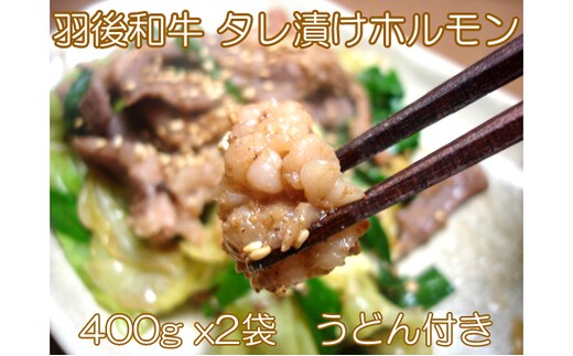 羽後和牛 タレ漬けホルモン うどん付き 400g×2個 秋田県 羽後町【ライブストックさとう】 牛肉 麺類 肉の加工品 新鮮 オリジナル 野菜 蒸し焼き 焼うどん 