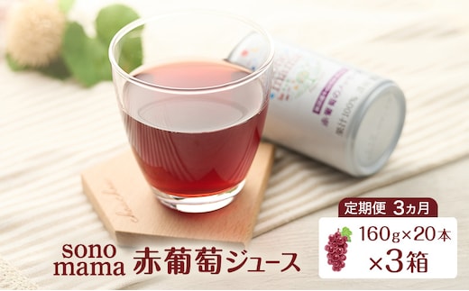 《 定期便 3ヵ月 》 赤葡萄ジュース「sonomama」（160g×20本）×3箱 ぶどう ブドウ ジュース ぶどうジュース 飲料