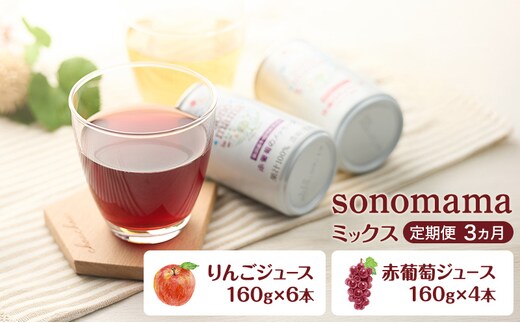 《 定期便 3ヵ月 》ミックス「sonomama」(160g×10本）りんごジュース 赤ぶどうジュース ジュース 飲料