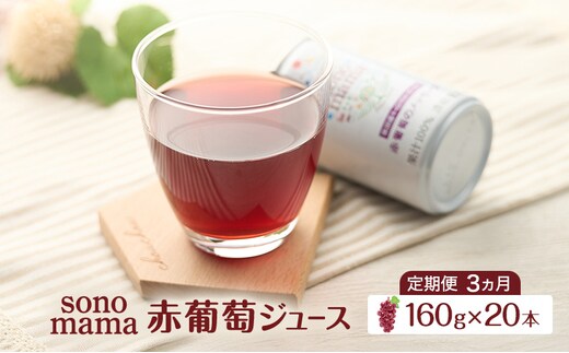 《 定期便 3ヵ月 》赤葡萄ジュース「sonomama」（160g×20本）ぶどう ブドウ ジュース ぶどうジュース 飲料