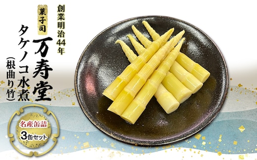 創業明治44年［菓子司 万寿堂］名産缶詰 タケノコ水煮（根曲り竹）3缶セット 秋田 羽後 西馬音内【 缶詰 たけのこ 筍 根曲がり竹 山菜 水煮 保存食 老舗 ギフト 】