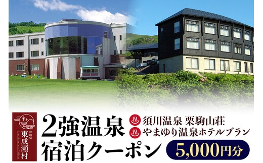 2強温泉宿泊クーポン 5000円分 ＜須川温泉 栗駒山荘＞＜やまゆり温泉ホテルブラン＞