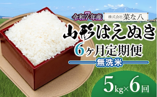 【令和7年産】【定期便】 山形 はえぬき 無洗米 5kg(5kg×1袋)×6ヶ月 山形県鶴岡市産 株式会社菜な八（鶴岡ファーマーズ）