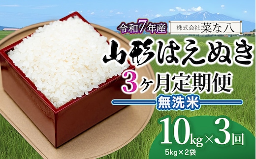 【令和7年産】【定期便】 山形はえぬき 無洗米 10kg(5kg×2袋)×3ヶ月 山形県鶴岡市産 株式会社菜な八（鶴岡ファーマーズ）