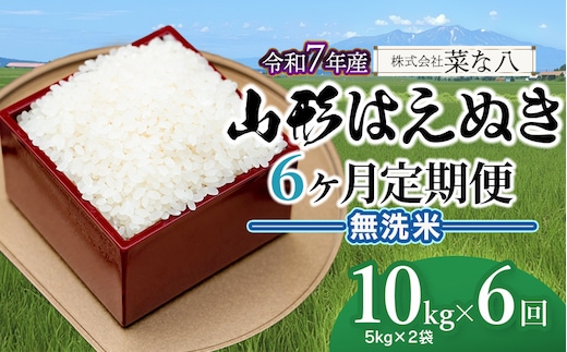 【令和7年産】【定期便】 山形 はえぬき 無洗米 10kg(5kg×2袋)×6ヶ月 山形県鶴岡市産 株式会社菜な八（鶴岡ファーマーズ）
