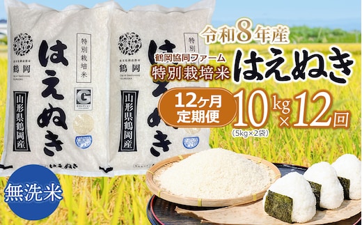 【令和8年産先行予約】 特別栽培米はえぬき無洗米 10kg (5kg×2袋)×12ヶ月【定期便】 鶴岡協同ファーム