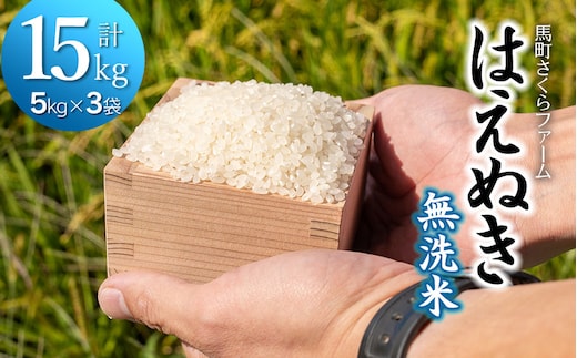 【令和7年産】 馬町さくらファームのはえぬき 無洗米 15kg（5kg×3袋） K-7147