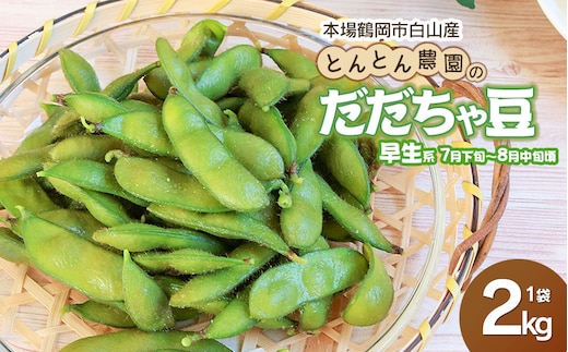 【令和8年産先行予約】本場鶴岡市白山産 とんとん農園のだだちゃ豆(早生系) 2kg袋 K-831