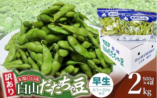 【令和8年産先行予約】【訳あり】本場白山産 白山だだちゃ豆【早生(わせ)】 2kg（500g×4袋） 農家 長四郎