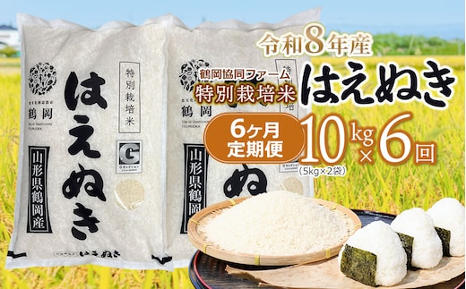 【令和8年産先行予約】 特別栽培米はえぬき 精米10kg (5kg×2袋)×6ヶ月【定期便】 鶴岡協同ファーム