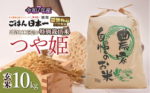【令和7年産】【新米】庄内おばこ農場の特別栽培米 つや姫 玄米 10kg (10kg×1袋) K-7111