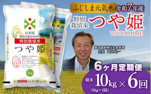 【令和7年産】【新米】【6ヶ月定期便】 特別栽培つや姫 ふじしま元気米 精米 10kg(5kg×2袋)×6回 【毎月発送】合計60kg