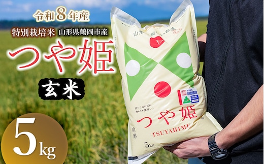 【令和8年産 新米】 馬町さくらファームの特別栽培米つや姫 玄米 5kg（5kg×1袋） 山形県鶴岡市 K-830 | 米 つやひめ お米 5キロ コメ こめ ご飯 ごはん ブランド米 米どころ 庄内米 国産 美味しい お取り寄せ 農家直送 お弁当 おにぎり おすすめ 人気 返礼品