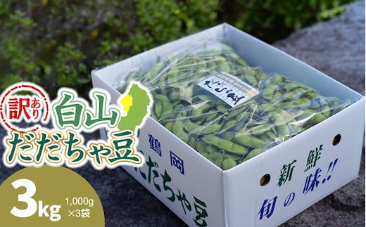 【令和8年産先行予約】【訳あり】白山だだちゃ豆 3kg（1kg × 3袋） 長五郎