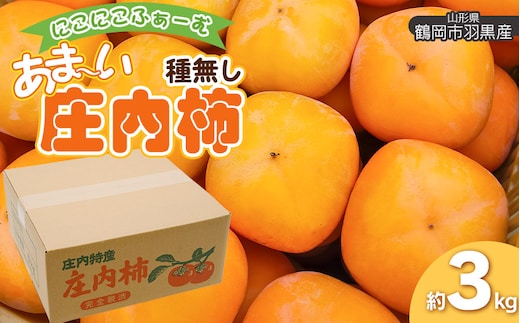 【令和8年産先行予約】にこにこふぁーむのあまーい種無し庄内柿 ホワイトリカー35度で渋抜き済 M～Lサイズ 約3kg（12～18個入）山形県鶴岡市 K-838 | 柿 カキ 果物 くだもの フルーツ 産地直送 旬 期間限定 甘い おすすめ 人気 お取り寄せ 返礼品