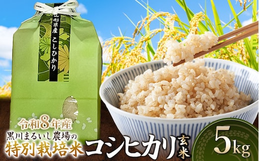 【令和8年産】 黒川まるいし農場の特別栽培米 コシヒカリ 玄米 5kg 山形県鶴岡市産 K-834 | こしひかり 米どころ 庄内米 ブランド米 米 コメ こめ 精米 ご飯 ごはん 美味しい お取り寄せ 農家直送 東北 国産 おすすめ 人気 返礼品 2026年産