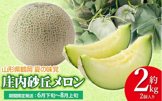 【令和8年産】庄内砂丘メロン 約2kg 2L～3Lサイズ （2個入り）アンデスメロン サンエイファーム | メロン めろん 2キロ フルーツ 果物 くだもの 夏 旬 デザート 産地直送 山形 鶴岡 庄内 庄内産 東北 人気 おすすめ 美味しい 贈答 国産 お取り寄せ 返礼品
