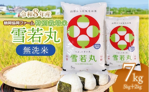 【令和8年産先行予約】 特別栽培米雪若丸 無洗米 7kg (5kg+2kg) 山形県鶴岡産 鶴岡協同ファーム