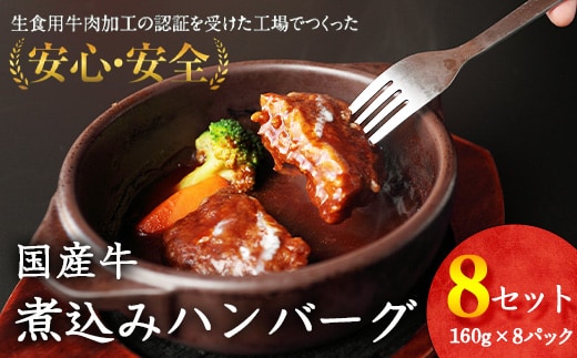 【45営業日以内配送】国産牛使用 煮込みハンバーグ（160g×8個）湯煎で温めるだけ 《こだわり製法のデミグラス》 014-D-YL009
