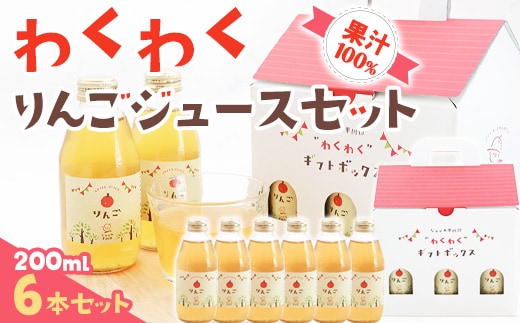 《ギフト箱》 わくわくりんごジュース 果汁100％ ジュースセット 200ml×6本 樹上完熟 りんご 014-G-NG013