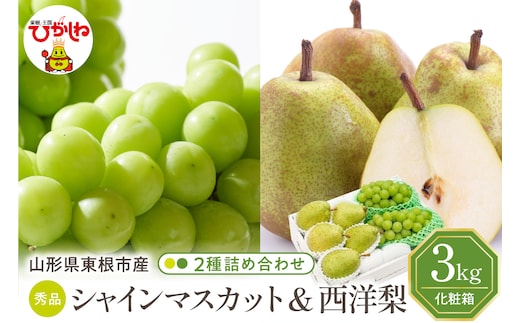 【2026年】東根市産 シャインマスカット＆西洋梨 詰め合わせ 3kg 秀品 化粧箱入り 山形県 東根市 hi027-242