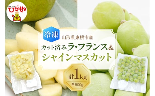 【瞬間冷凍】東根市産 カット済み ラフランス＆シャインマスカット 各500g 東根農産センター提供 hi027-255