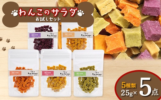 わんこのサラダ《お試しセット》 25g×5種類 『Dog Garage (ドッグガレージ)』 山形県 南陽市 [1829]