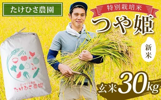【令和8年産 新米 先行予約】 特別栽培米 つや姫 (玄米) 30kg 《令和8年9月中旬～発送》 『たけひさ農園』 山形南陽産 米 ご飯 農家直送 山形県 南陽市 [2364-R8]