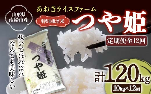 【金賞受賞農家】 《定期便12回》 令和7年産 特別栽培米 つや姫 計10kg(5kg×2袋)×12か月 『あおきライスファーム』 山形南陽産 白米 精米 ご飯 農家直送 山形県 南陽市 [2415]