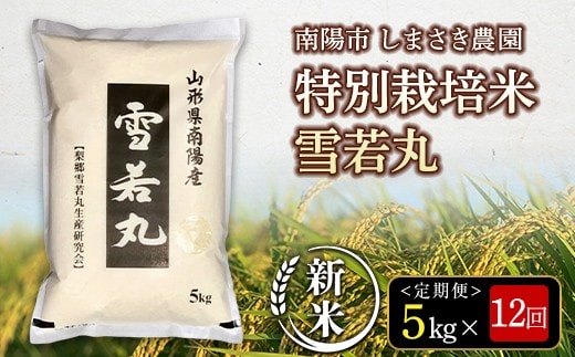 【令和8年産 新米 先行予約】 【米食味コンクール金賞受賞農園】 《定期便12回》 特別栽培米 雪若丸 5kg×12か月 《令和8年10月上旬～発送》 『しまさき農園』 山形南陽産 米 白米 精米 ご飯 農家直送 山形県 南陽市 [2671-R8]