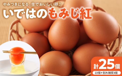 たまご 25個 入り（破損補償3個を含む）新鮮うみたて【ブランド 卵 いではのもみじ紅 】