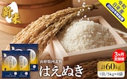 【令和8年産米】2026年10月中旬発送 はえぬき60kg（20kg×3ヶ月）毎月定期便 山形県産 【米comeかほく協同組合】 ka024-113d-r8-10122