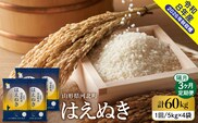 【令和8年産米】2027年1月中旬発送 はえぬき60kg（20kg×3ヶ月）隔月定期便 山形県産 【米comeかほく協同組合】 ka024-111d-r8-01052