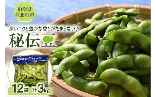 【令和8年産】枝豆「秘伝豆」3kg（12袋） 山形県河北町産【JAさがえ西村山】