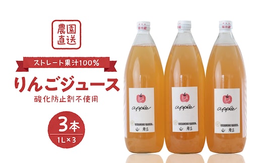 【保存料不使用・無水】手絞りりんごジュース（1L×3本）セット ka019-012m001