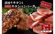 味付き厚切り牛タン3種食べ比べ約600g／山形牛入り牛タンハンバーグ5個セットの牛タンづくし【3ヵ月定期便】