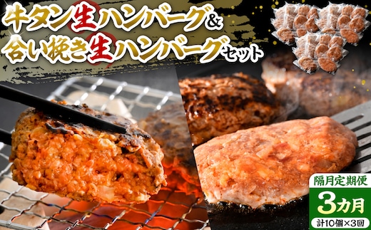 牛タン生ハンバーグと合い挽き生ハンバーグの食べ比べセット【隔月3回定期便】