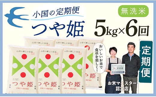 【定期便】【無洗米】 令和8年産予約 山形県産 つや姫 5kg × 6回配送