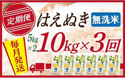 【定期便】【無洗米】令和8年産予約 山形県産 はえぬき 10kg (5kg×2) 3回配送