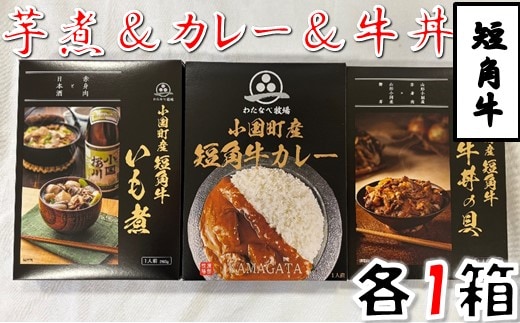 短角牛いも煮・短角牛カレー・短角牛牛丼の具 各1箱 計3箱