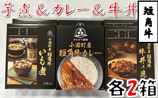 短角牛いも煮・短角牛カレー・短角牛牛丼の具 各2箱 計6箱