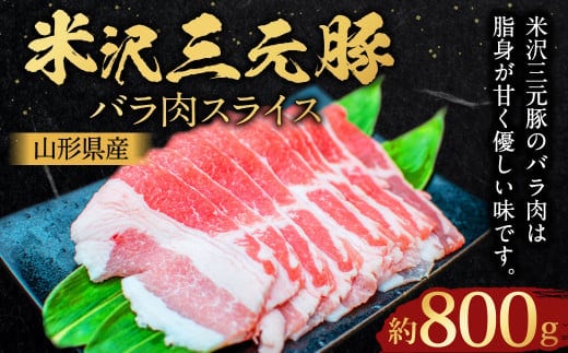 【指定日必須】 米沢三元豚 バラ肉スライス 約800g (約400g×2パック) 豚肉 ブランド肉 豚バラ肉